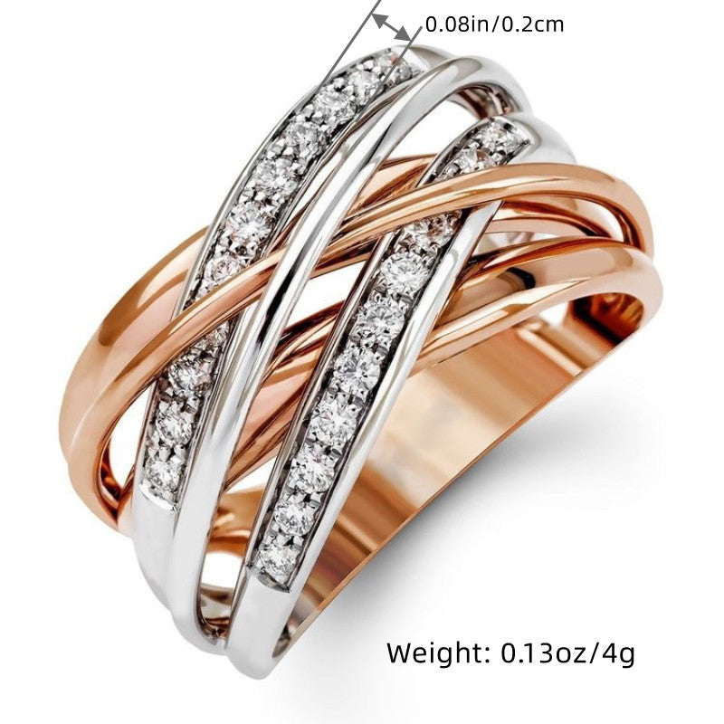 Fashion Wide Ring Silver Plated Intertwined Design Inlaid Shining Zircon Luxury Jewelry For Female Match Daily Outfits Party Accessory