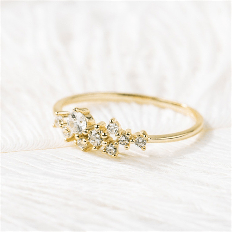 Simple Narrow Ring Inlaid Shining Zircon 14k Gold Plated Cute Decor For Daily Outfits Dainty Party Accessory For Female