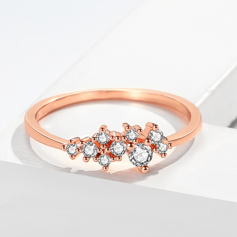 Simple Narrow Ring Inlaid Shining Zircon 14k Gold Plated Cute Decor For Daily Outfits Dainty Party Accessory For Female