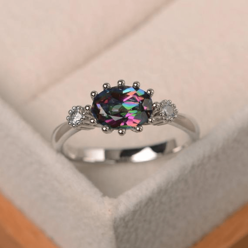 Fashion Colorful Stone Ring Silver Plated Inlaid Sparkling Zircon Cute And Luxurious Ring For Engagement Wedding Scenes Cocktail Party Decor