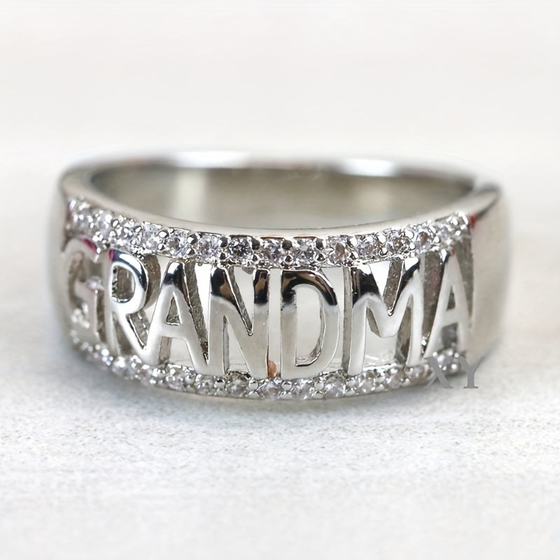 Vintage Ring Silver Plated Carved Grandma Perfect Gift For Your Grandmother Elegant Jewelry For Daily Outfits Paty Accessory Chrismas Gift