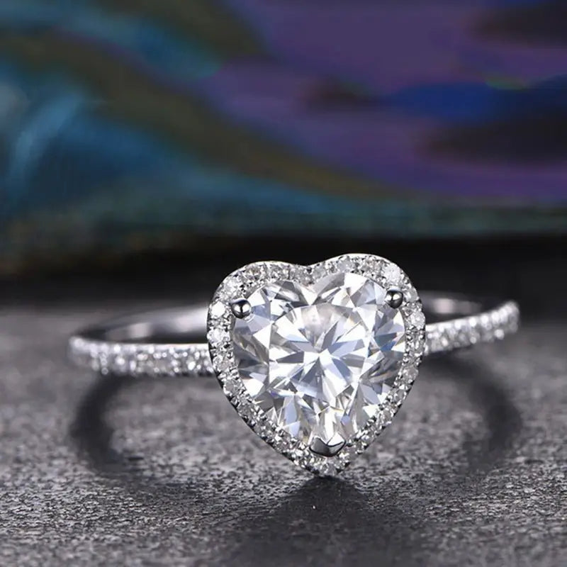 Luxury Ring Silver Plated Inlaid Heart Shape Zircon Engagement Wedding Jewelry Dainty Evening Party Perfect Birthday Gift For Her