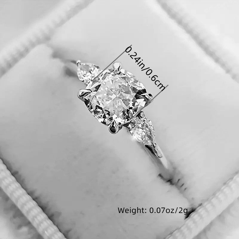 Classic Promise Ring Silver Plated Inlaid Square Zircon Elegant Engagement Wedding Jewelry For Bride Evening Party Decor