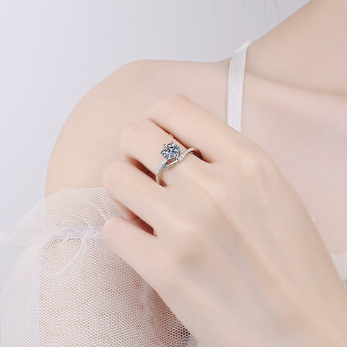 925 Silver Moissanite Classic 6-Prong Ring, Wedding Engagement Party Birthday Gift With Moissanite Certificate & Packaging Box Fashion