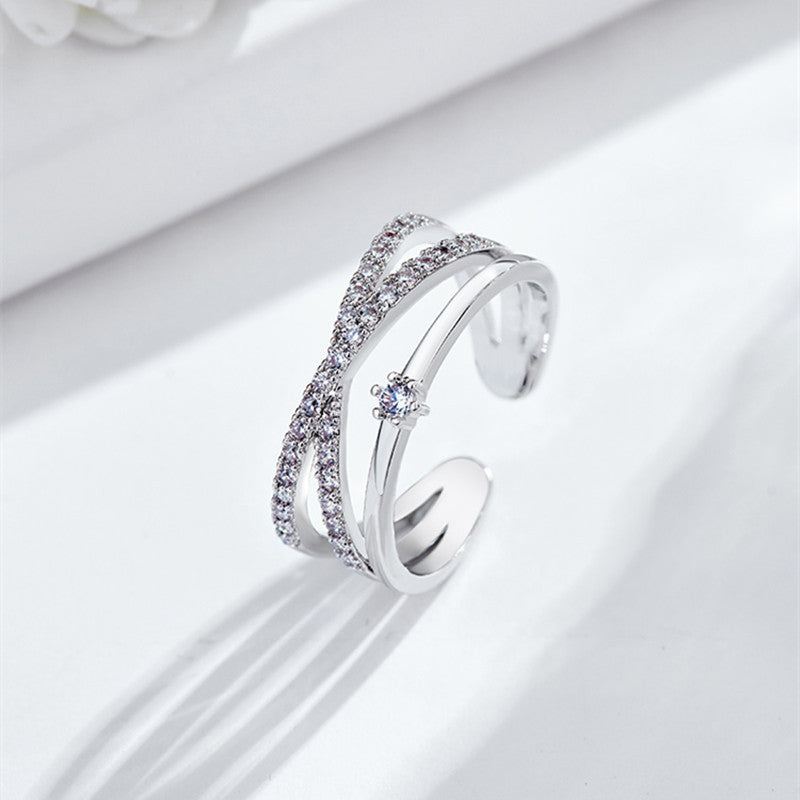 Kpop 14k Gold Plated Ring Multi Layers Inlaid Zircon Fashion Jewelry For Female Daily Decor Party Accessory