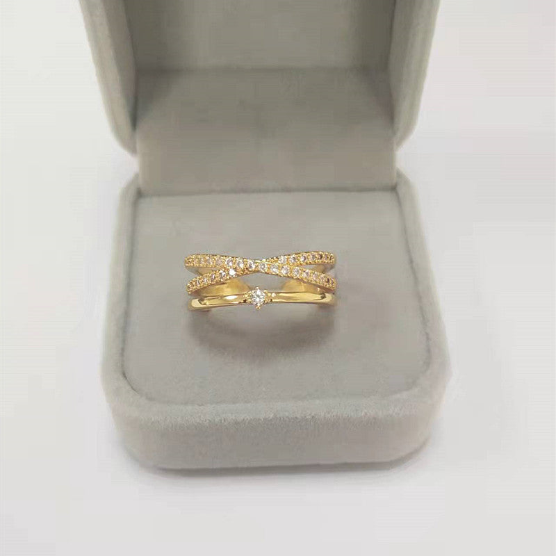 Kpop 14k Gold Plated Ring Multi Layers Inlaid Zircon Fashion Jewelry For Female Daily Decor Party Accessory