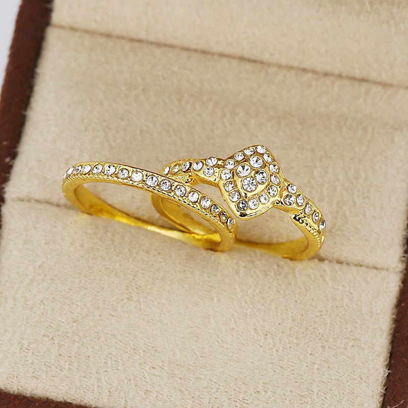 2pcs Elegant Stacking Rings Inlaid Shining Zircon 14k Gold Plated Dainty Party Accessories Perfect Decor For Evening Party