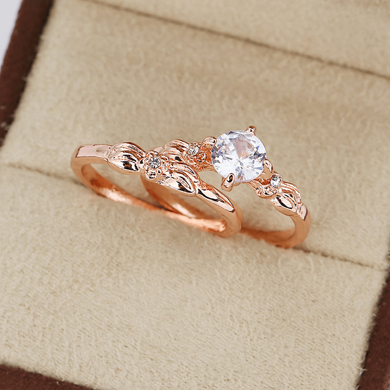 2pcs Rose Gold Ring Set Inlaid Zircon Alloy Summer Vacation Decor Elegant Style Gift For Female