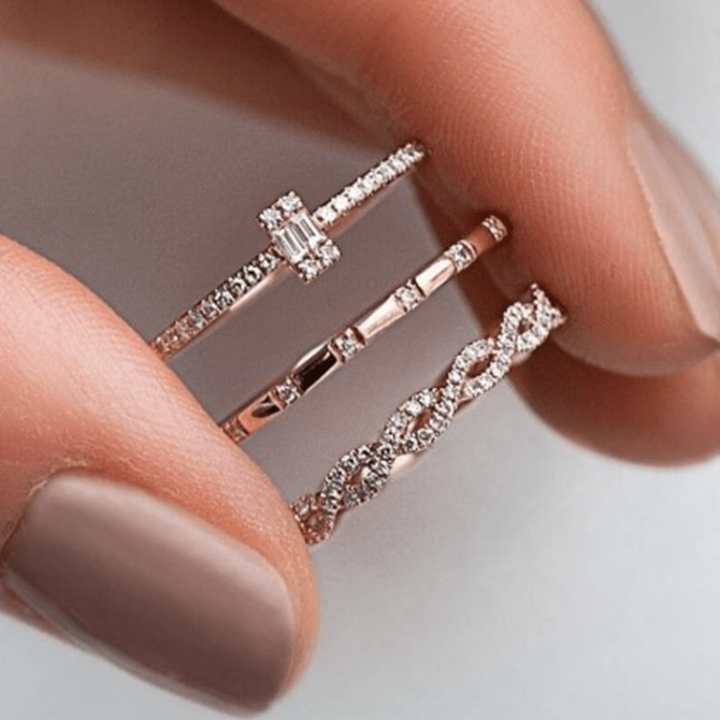 3pcs Fashion Simple Ring Set Inlaid Shining Zircon Intertwined Design Mix And Match For Daily Outfits Cute Decor For Female Cocktail Party Accessories