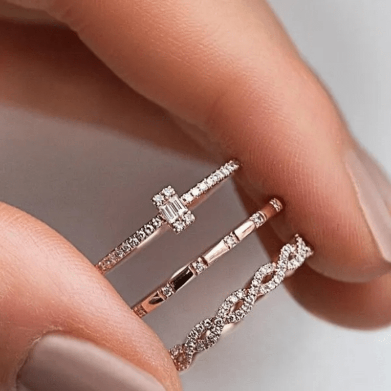 3pcs Fashion Simple Ring Set Inlaid Shining Zircon Intertwined Design Mix And Match For Daily Outfits Cute Decor For Female Cocktail Party Accessories