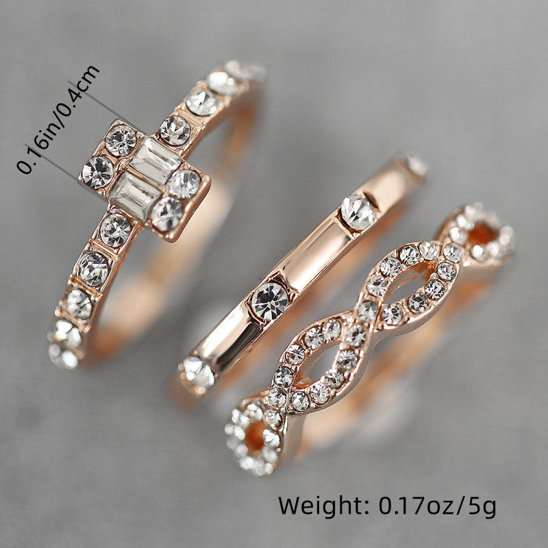 3pcs Fashion Simple Ring Set Inlaid Shining Zircon Intertwined Design Mix And Match For Daily Outfits Cute Decor For Female Cocktail Party Accessories