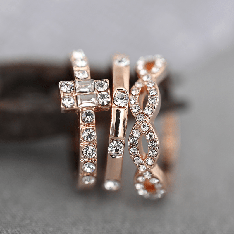 3pcs Fashion Simple Ring Set Inlaid Shining Zircon Intertwined Design Mix And Match For Daily Outfits Cute Decor For Female Cocktail Party Accessories