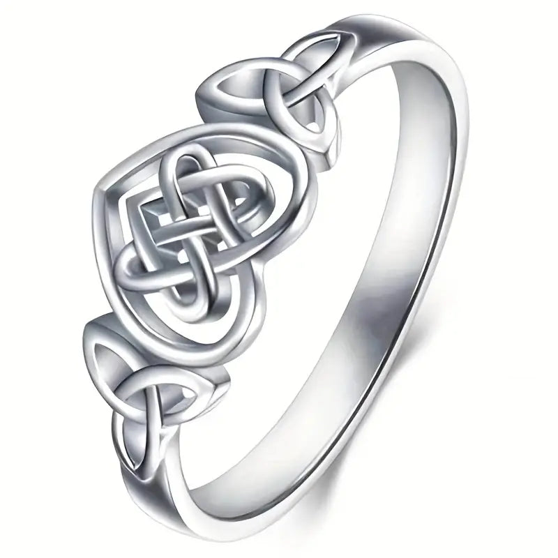 Silver Plated Ring Celtic Knot Heart High Polish Wedding Engagement Ring Gift For Girlfriend