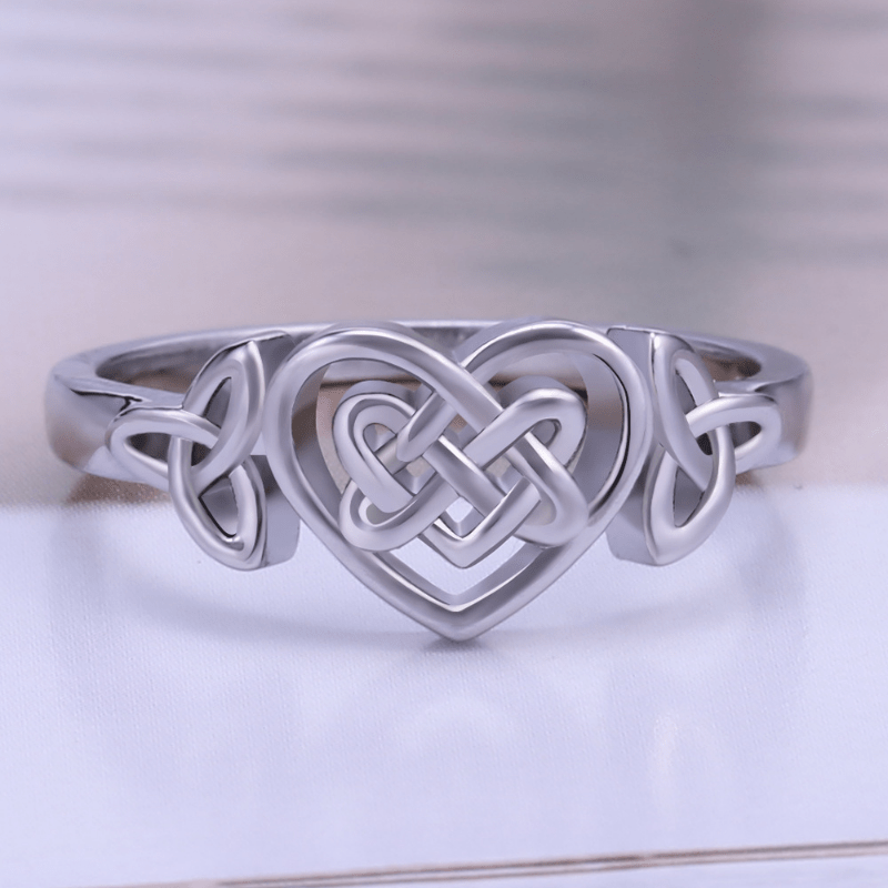 Silver Plated Ring Celtic Knot Heart High Polish Wedding Engagement Ring Gift For Girlfriend