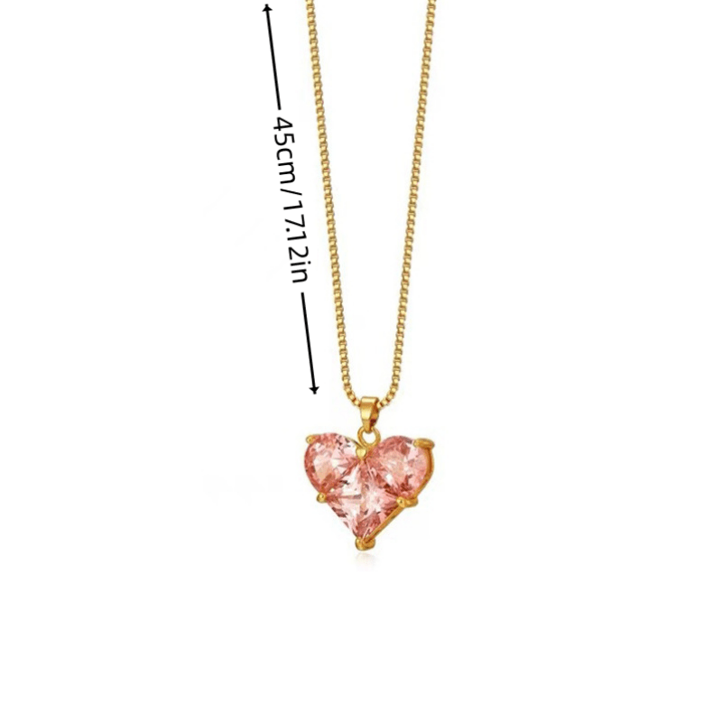 1pc Pink Faux Crystal Decor Heart Charm Necklace, Elegant And Fashionable Jewelry Accessories For Women Girls