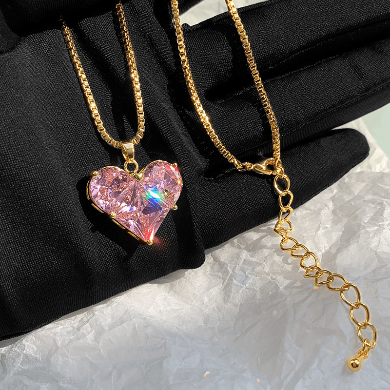 1pc Pink Faux Crystal Decor Heart Charm Necklace, Elegant And Fashionable Jewelry Accessories For Women Girls