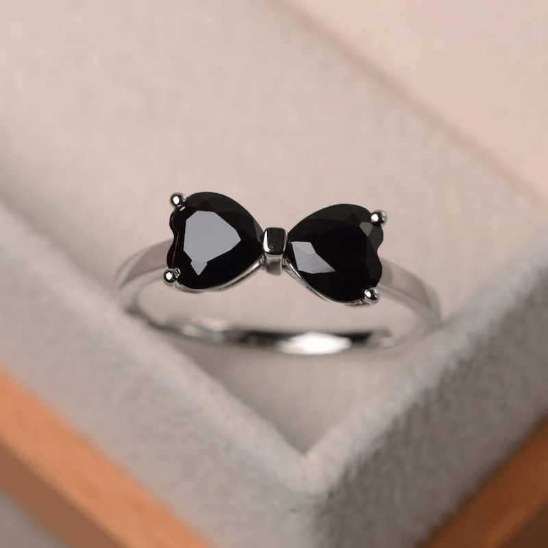 Elegant Ring 14k Gold Plated Inlaid Black Zircon Trendy Bow Knot Shape Cute Decor For Girls Sweet Birthday / Holliday Gift For Her