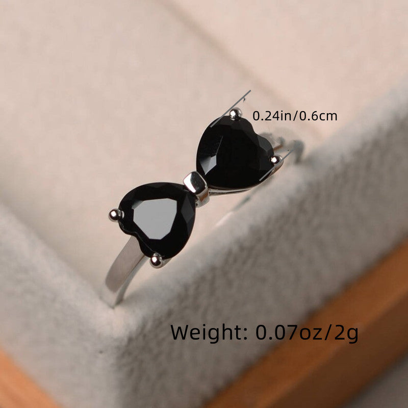 Elegant Ring 14k Gold Plated Inlaid Black Zircon Trendy Bow Knot Shape Cute Decor For Girls Sweet Birthday / Holliday Gift For Her