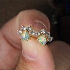 18K Gold Plated Cute Animal Paw Design Earrings with Shiny Zircon Opal Decor - Y2K Style Jewelry for Daily Casual Wear