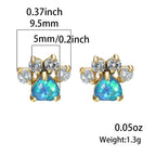 18K Gold Plated Cute Animal Paw Design Earrings with Shiny Zircon Opal Decor - Y2K Style Jewelry for Daily Casual Wear