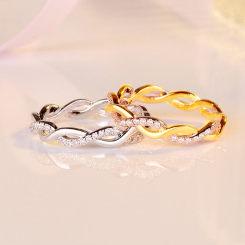 2pcs Sparkling Twisted Ring Set Inlaid Zircon Silver Plated Summer Vacation Decor For Female Simple Jewelry For Daily And Party Decor