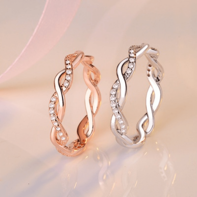 2pcs Sparkling Twisted Ring Set Inlaid Zircon Silver Plated Summer Vacation Decor For Female Simple Jewelry For Daily And Party Decor