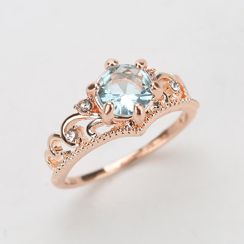 Elegant Ring Inlaid Blue Zircon Noble Crown Shape Dainty Evening Party Cocktail Party Decor Perfect Birthday Chrismas Gift For Your Lover