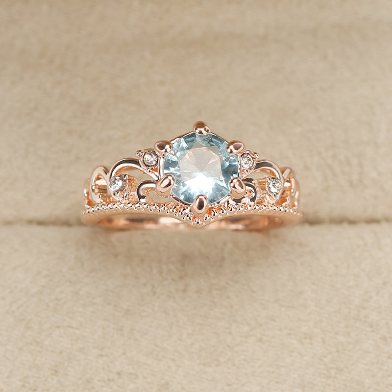 Elegant Ring Inlaid Blue Zircon Noble Crown Shape Dainty Evening Party Cocktail Party Decor Perfect Birthday Chrismas Gift For Your Lover