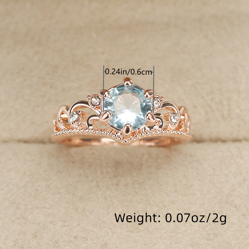 Elegant Ring Inlaid Blue Zircon Noble Crown Shape Dainty Evening Party Cocktail Party Decor Perfect Birthday Chrismas Gift For Your Lover