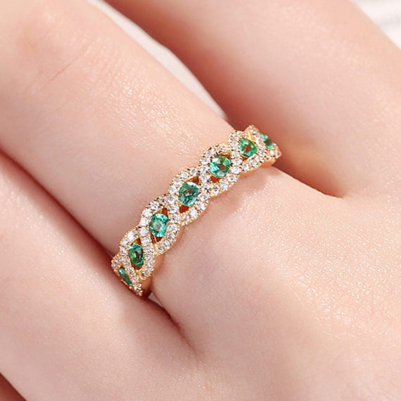 2pcs Elegant Emerald Rings 14k Gold Plated Boho Style Jewelry Official Party Decor Chrismas Gift For Female Noble Crown Shape Ring