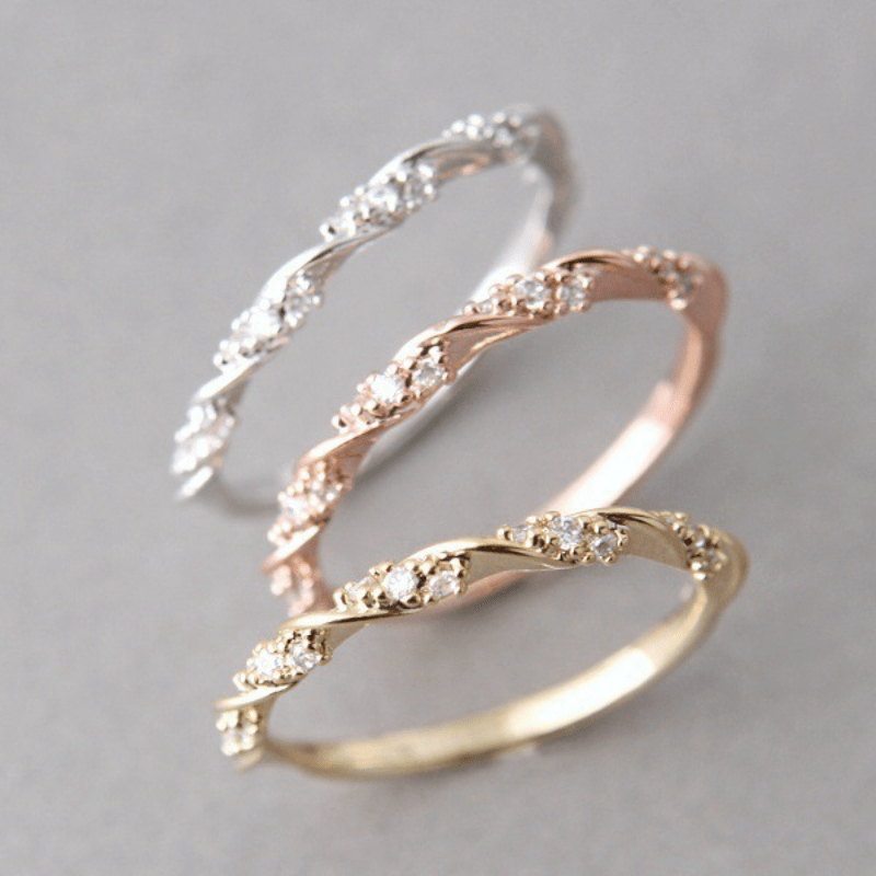 Kpop Style Thead Ring 14k Gold Plated Inlaid Shining Zircon Match Daily Outfits Dainty Party Accessory Multi Colors To Choose