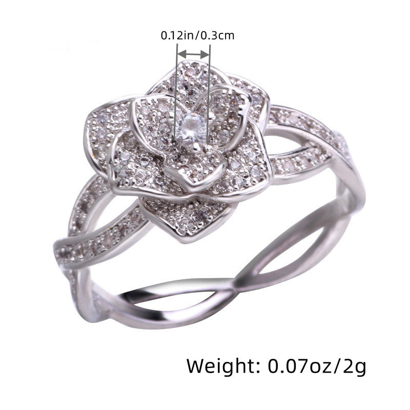 Luxury Flower Ring Silver Plated Inlaid Shining Zircon Intertwined Band Engagement Wedding Jewelry For Female Evening Party Decor