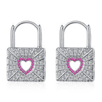 Exquisite Silvery Lock Design With Hollow Heart Pattern Shiny Zircon Decor Hoop Earrings Hip Hop Y2K Style Creative Accessories