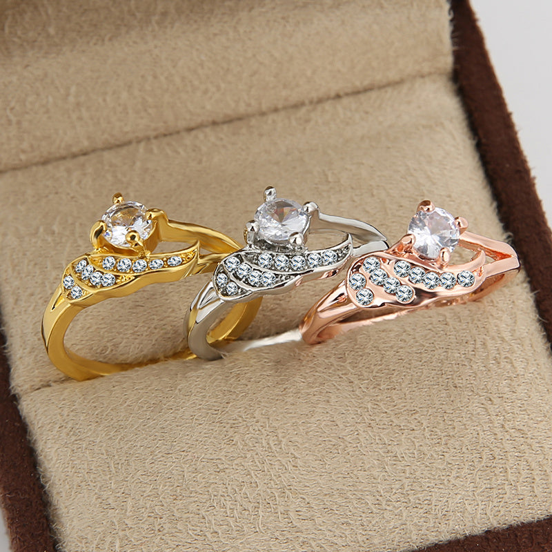 3pcs Elegant Ring Set 14k Gold Plated Inlaid Shining Zircons Engagement Wedding Jewelry For Female Party Accessories