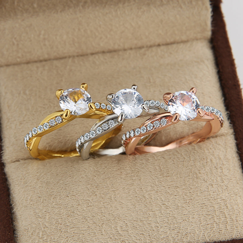 3pcs Classic Ring Set 14k Gold Plated Inlaid Solitaire Zircon Intertwined Band Paved With Micro Zircons Perfect Dating Gift For Your Girl Multi Colors To Choose For Different Outfits