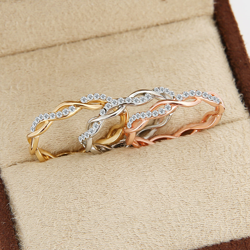 3pcs Simple Ring Set Silver Plated Inlaid Shining Zircon Intertwined Design Zinc Alloy Stackable Jewelry Match Daily Outfits Party Accessory