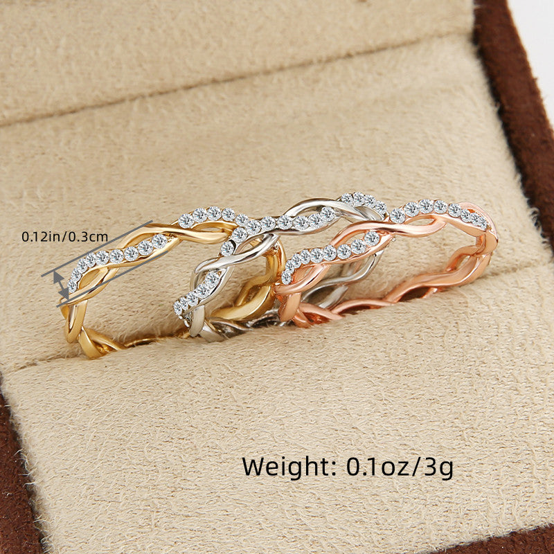 3pcs Simple Ring Set Silver Plated Inlaid Shining Zircon Intertwined Design Zinc Alloy Stackable Jewelry Match Daily Outfits Party Accessory