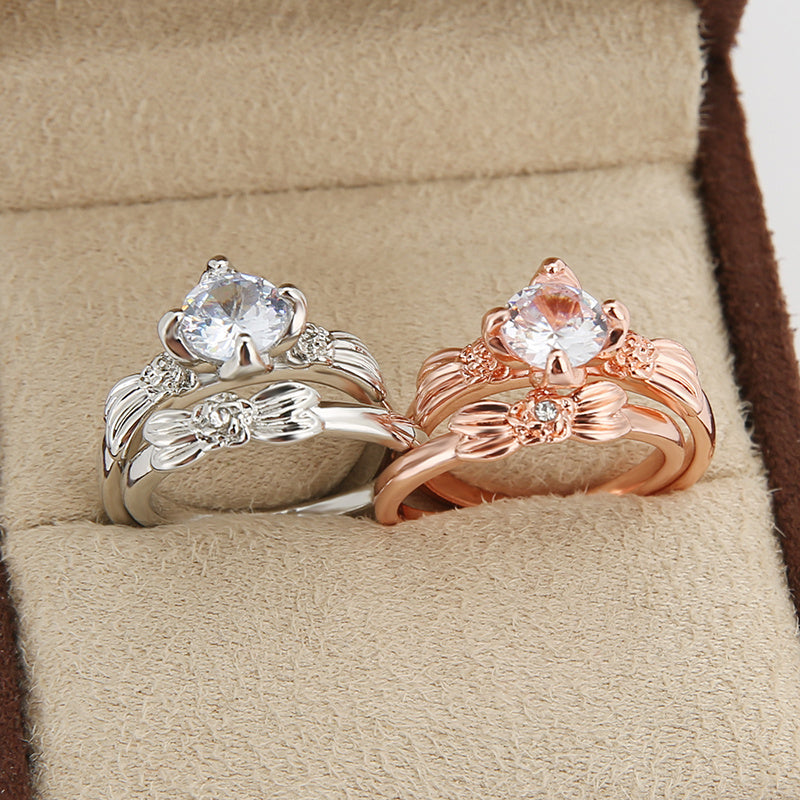 4pcs Elegant Ring Set Couple Ring Silver Plated Inlaid Shining Zircon Engagement Wedding Jewelry Suitable For Official Scenes