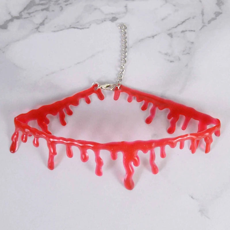 1pc, Halloween Decoration, Horror Blood Drip Necklace, Fake Blood Vampire Fancy Joker Choker Costume Necklaces Party Accessories, Halloween Supplies, Horror Decor