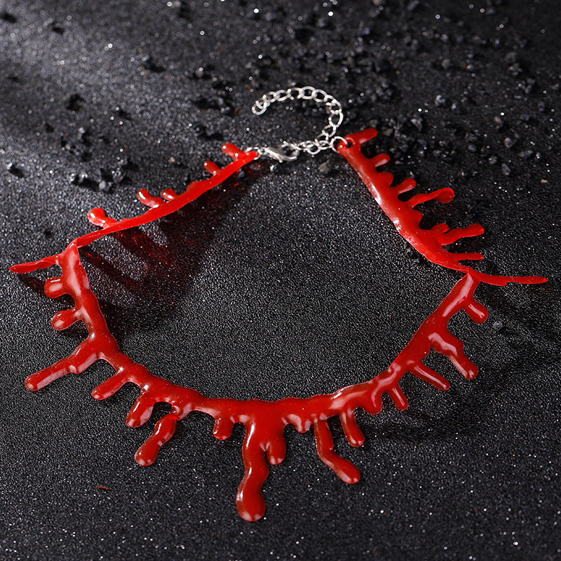 1pc, Halloween Decoration, Horror Blood Drip Necklace, Fake Blood Vampire Fancy Joker Choker Costume Necklaces Party Accessories, Halloween Supplies, Horror Decor