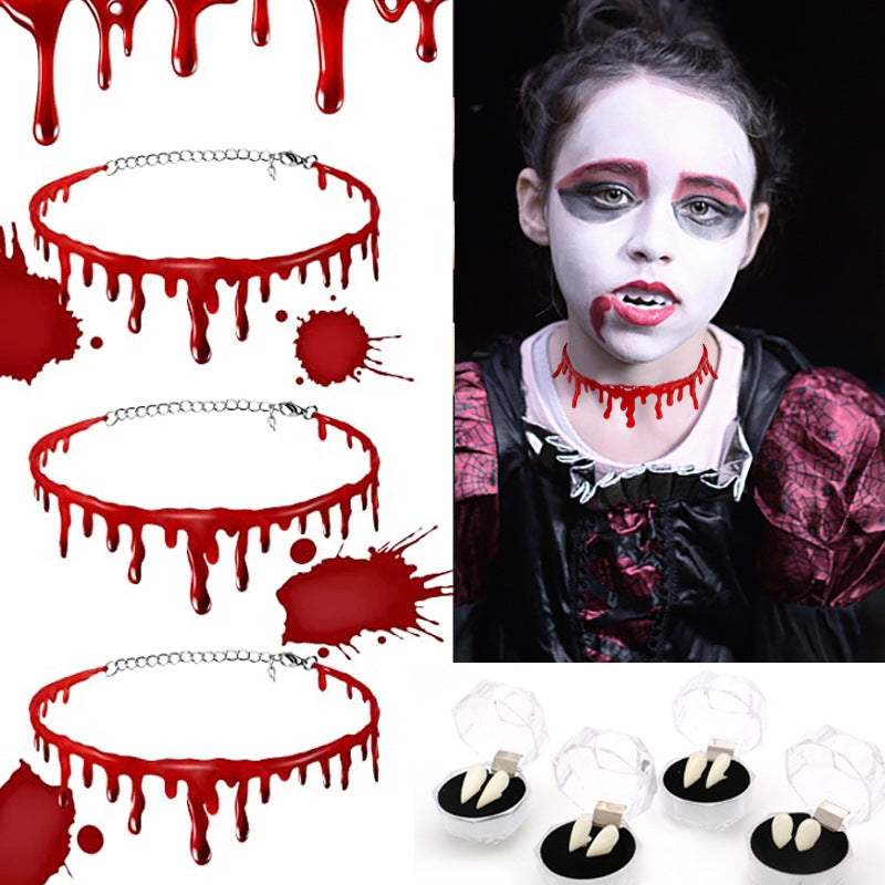 1pc, Halloween Decoration, Horror Blood Drip Necklace, Fake Blood Vampire Fancy Joker Choker Costume Necklaces Party Accessories, Halloween Supplies, Horror Decor