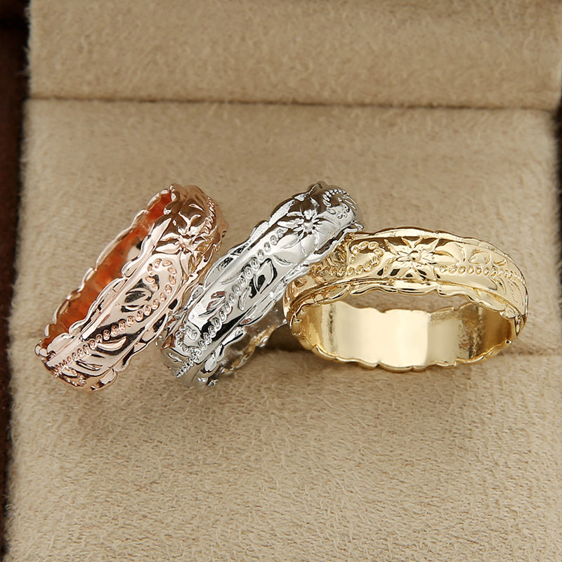 3pcs Fashion Wide Stacking Rings Silver Plated Carved Flower Three Classic Colors For You To Choose Match Daily Outfits Dainty Birthday Gift