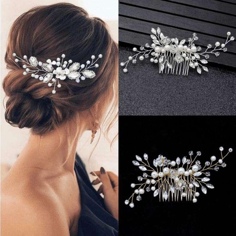 Silvery Faux Pearl Rhinestone Wedding Hair Combs Bridal Hair Accessories Elegant Hair Ornaments Jewelry Headpiece