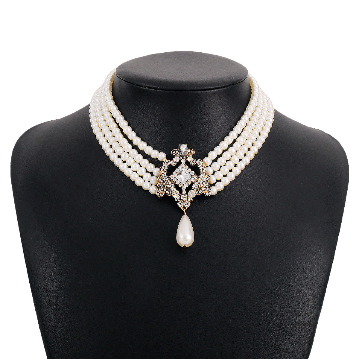 Baroque Style Multilayer Faux Pearl Necklace French Vintage Style Neck Accessory For Banquet
