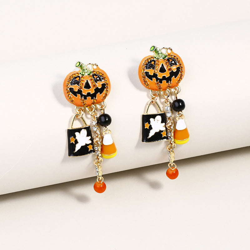 Halloween Pumpkin Head Ghost Pendant Earrings, Creative Cool Exaggerated Female Earrings
