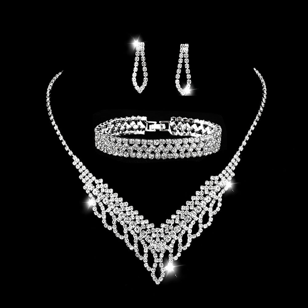 Elegant Rhinestone Jewelry Set for Women - Necklace, Earrings, and Bracelet for Parties, Proms, and Costumes
