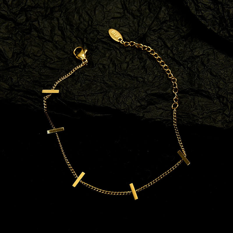 Small long bamboo strip pendant shows thin titanium steel 18K gold plated