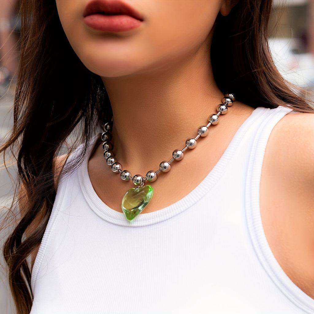 Gorgeous Silvery Round Bead Chain Love Pendant Necklace - Perfect Gift for Women and Girls!