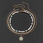 Gorgeous Vintage Baroque Pearl Sun Pendant Set - 3-Piece Necklace for Women