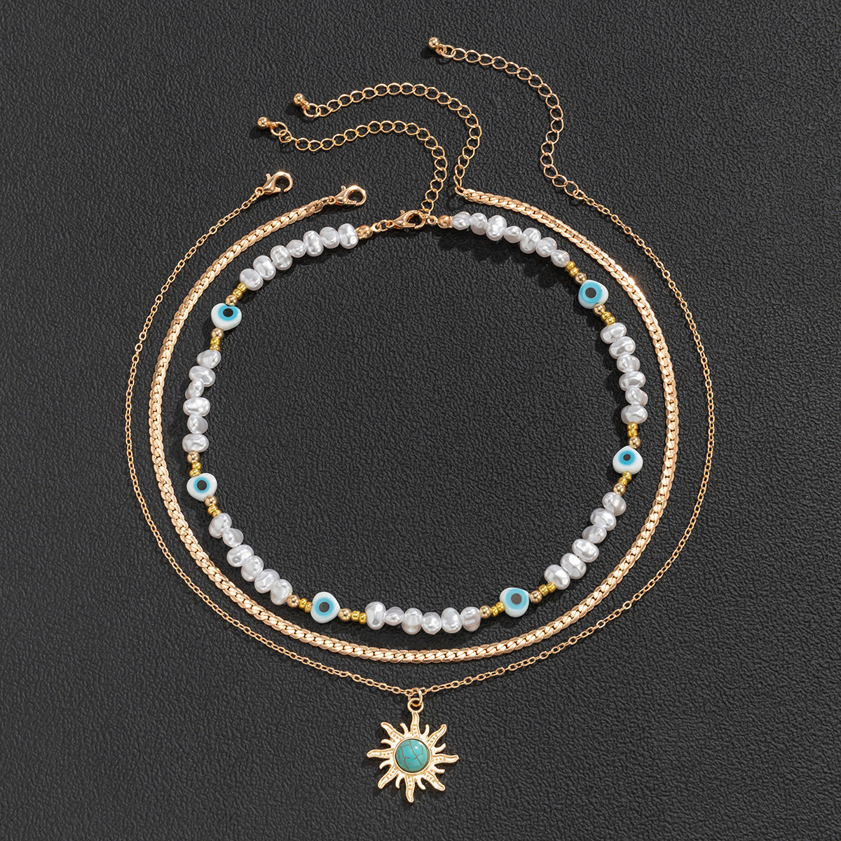 Gorgeous Vintage Baroque Pearl Sun Pendant Set - 3-Piece Necklace for Women